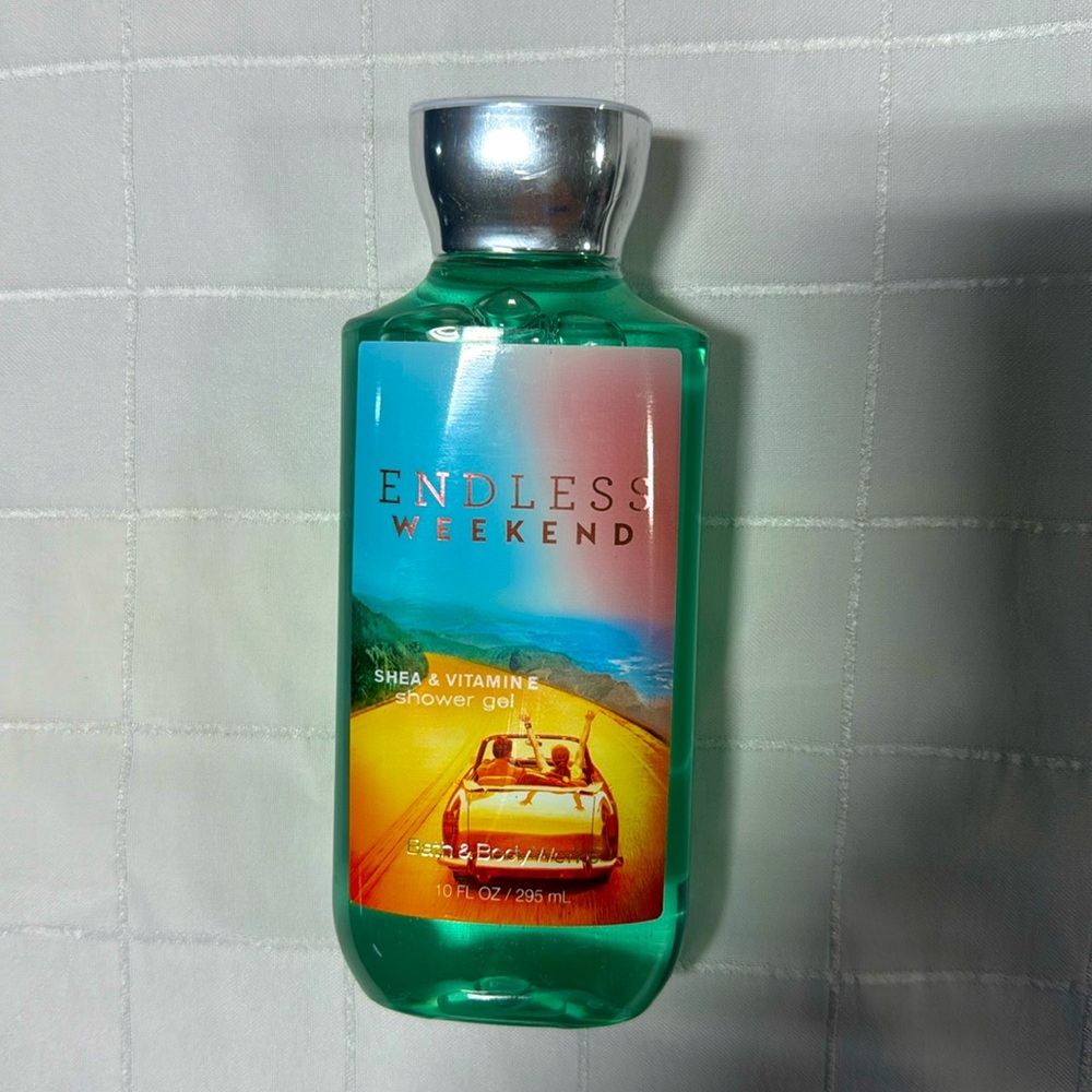 Bath and Bodyworks, Endless Weekend Shea, and vitamin E shower gel.